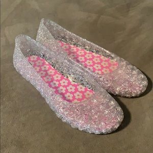 Girls clear glitter jelly slip ons